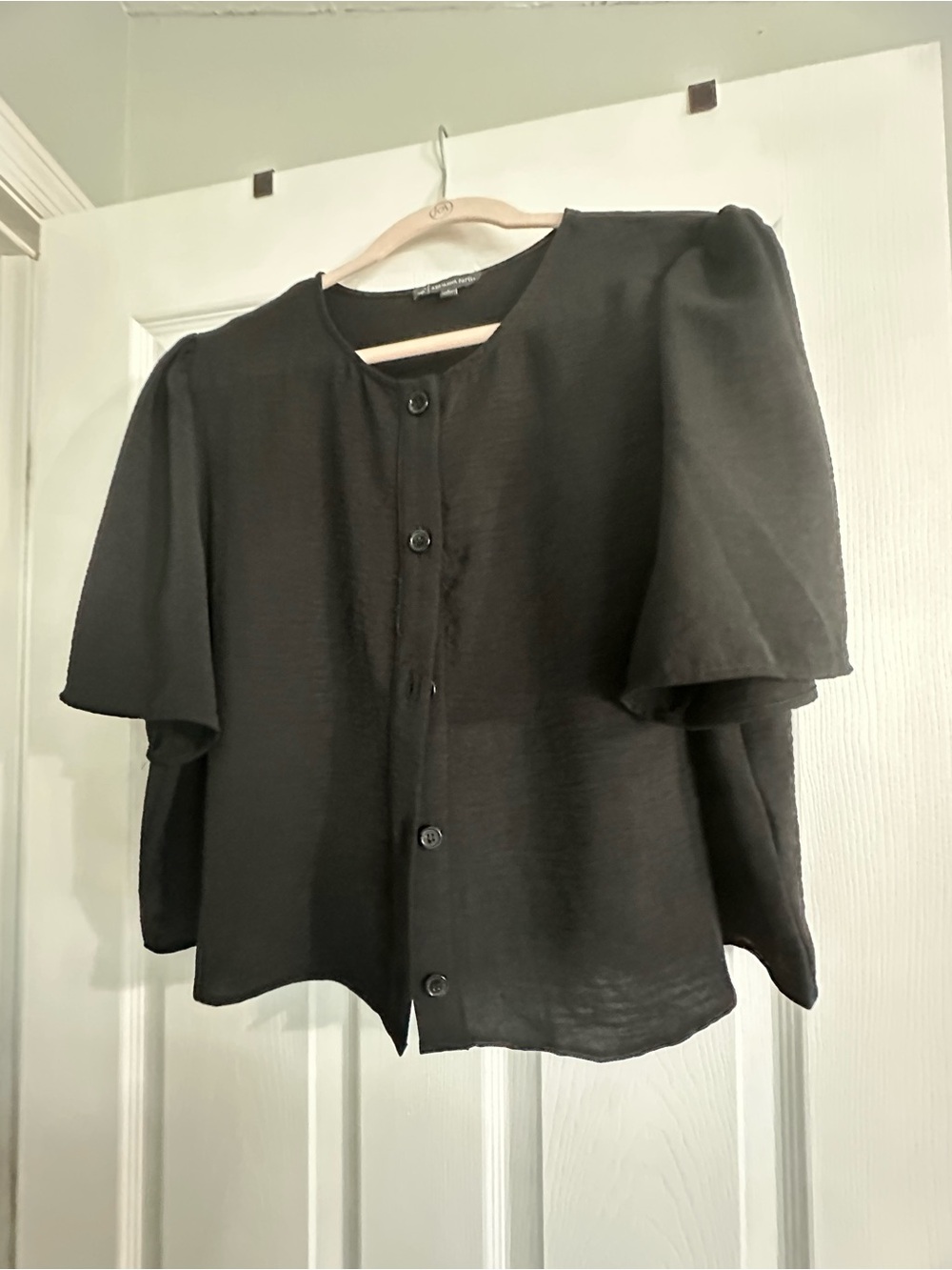 Adrianna Papell Black Classic Button down crop top